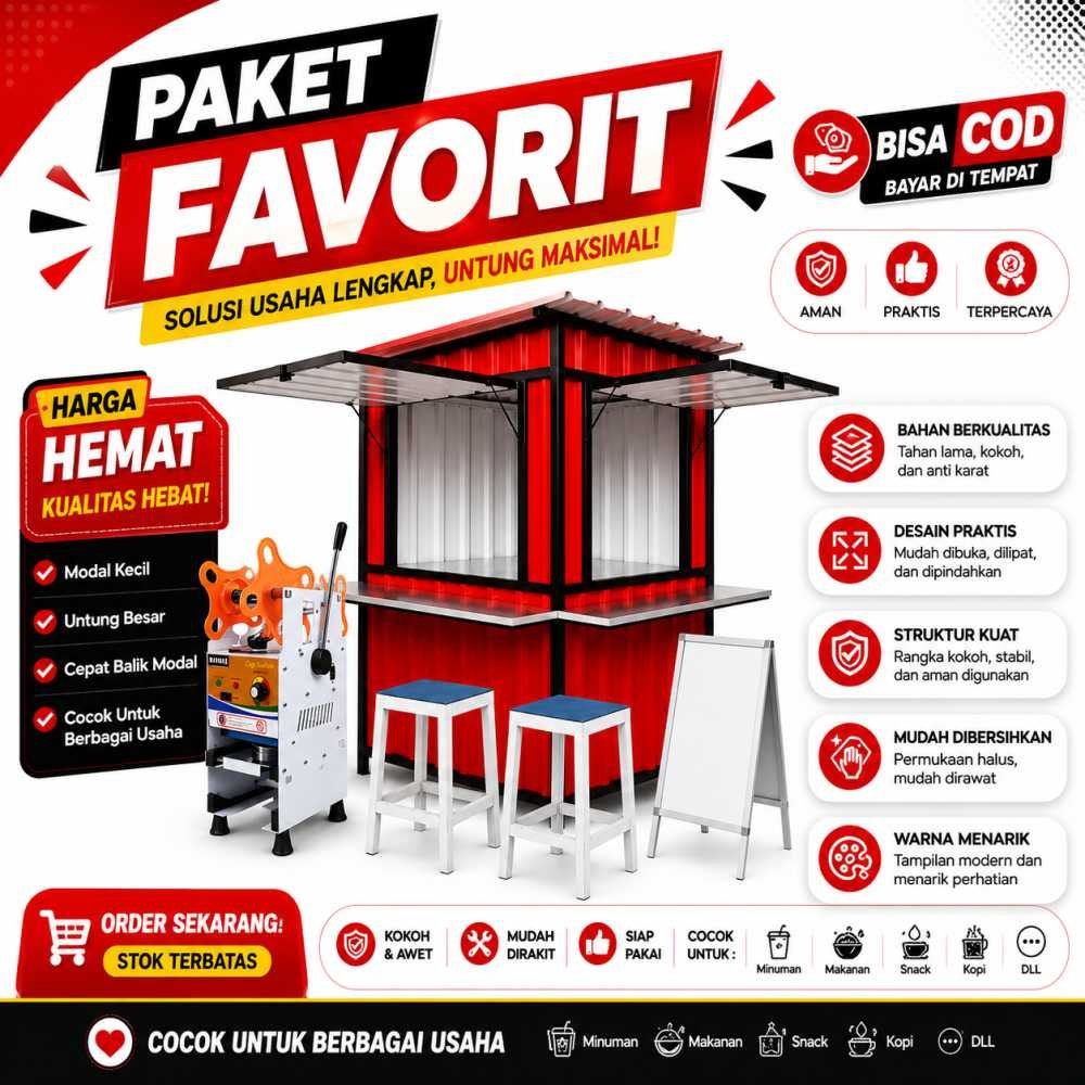Sewa Gerobak Paket Favorit dengan cup sealer dan perlengkapan usaha